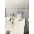 KUBEK ŁAZIENKOWY BIAŁY Z PODSTAWKĄ BAMBUSOWĄ