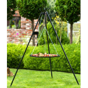 GRILL NA TRÓJNOGU 180 CM - RUSZT STAL NATURALNA 70 CM + KOŁOWROTEK
