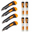 ZESTAW 4 X NÓŻ BUDOWLANY PLASTIKOWY WZMOCNIONY 18 MM + 4 X OSTRZA ZAPASOWE 18 MM 10 SZT