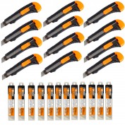 ZESTAW 12 X NÓŻ BUDOWLANY PLASTIKOWY WZMOCNIONY 18 MM + 12 X OSTRZA ZAPASOWE 18 MM 10 SZT