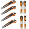 ZESTAW  4 X NÓŻ BUDOWLANY METALOWY Z AUTOMATYCZNĄ BLOKADĄ 18 MM + 4 X  OSTRZA ZAPASOWE 18 MM 10 SZT