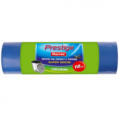 WORKI NA ŚMIECI Z TAŚMĄ 120l 10szt. SUPER MOCNE LDPE MASTER PRESTIGE