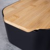 CHLEBAK Z BAMBUSOWĄ POKRYWKĄ DESKĄ pojemnik na pieczywo CZARNY 33x18,5x12 cm