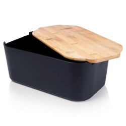 CHLEBAK Z BAMBUSOWĄ POKRYWKĄ DESKĄ pojemnik na pieczywo CZARNY 33x18,5x12 cm
