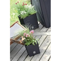 Doniczka Kwadratowa z wkładem 20cm Antracyt Faktura Rattanowa RATO LOW